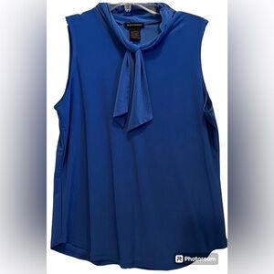 Susan Lawrence Knit Tie-Front Sleeveless Top, Blue, Size Large